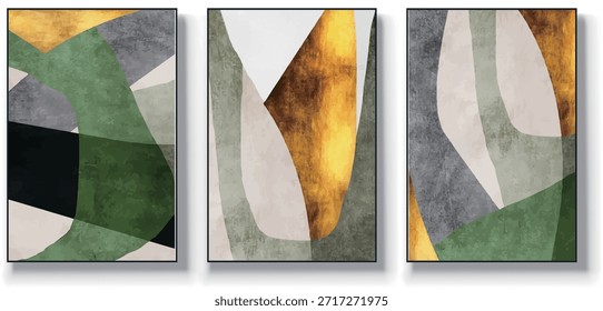 Un conjunto de tres Ilustraciones vectoriales de arte abstracto. Ilustración vectorial dibujada a mano minimalista creativa, diseño de Vector para la decoración de la pared, Fondo de pantalla, cartel, tarjeta, mural, alfombra, colgando, impresión