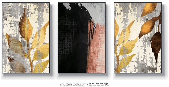 Un conjunto de tres Ilustraciones vectoriales de arte abstracto. Ilustración vectorial dibujada a mano minimalista creativa, diseño de Vector para la decoración de la pared, Fondo de pantalla, cartel, tarjeta, mural, alfombra, colgando, impresión