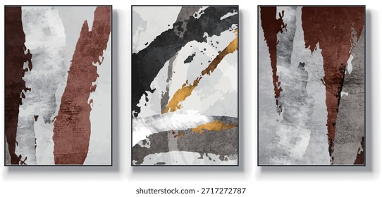 Um conjunto de três ilustrações de vetor de arte abstrata. Ilustração vetorial desenhada à mão minimalista criativa, design vetorial para decoração de parede, papel de parede, pôster, cartão, mural, tapete, suspensão, imprimir