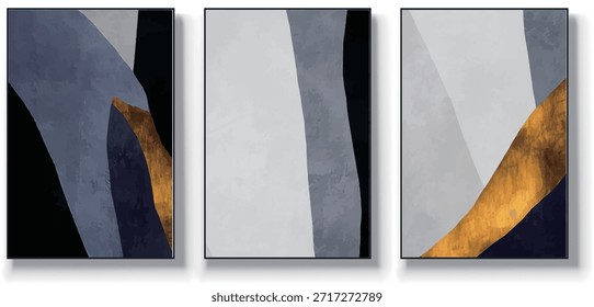 A set of three abstract art vector illustrations. Creative minimalist hand drawn vector illustration, vector design for wall decor, wallpaper, poster, card, mural, carpet, hanging, print