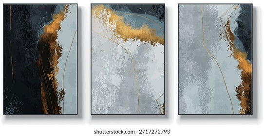 Un conjunto de tres Ilustraciones vectoriales de arte abstracto. Ilustración vectorial dibujada a mano minimalista creativa, diseño de Vector para la decoración de la pared, Fondo de pantalla, cartel, tarjeta, mural, alfombra, colgando, impresión