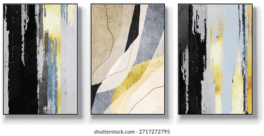 Un conjunto de tres Ilustraciones vectoriales de arte abstracto. Ilustración vectorial dibujada a mano minimalista creativa, diseño de Vector para la decoración de la pared, Fondo de pantalla, cartel, tarjeta, mural, alfombra, colgando, impresión