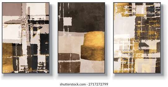 Un conjunto de tres Ilustraciones vectoriales de arte abstracto. Ilustración vectorial dibujada a mano minimalista creativa, diseño de Vector para la decoración de la pared, Fondo de pantalla, cartel, tarjeta, mural, alfombra, colgando, impresión