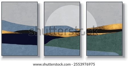 A set of three abstract art vector illustrations. Creative minimalist hand drawn vector illustration, vector design for wall decor, wallpaper, poster, card, mural, carpet, hanging, print