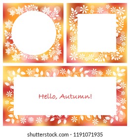 Set of three abstract autumn frames, vector illustrations.