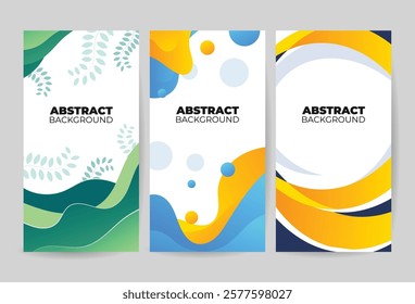 Set of Three Abstract Background Designs with Vibrant Colors and Patterns