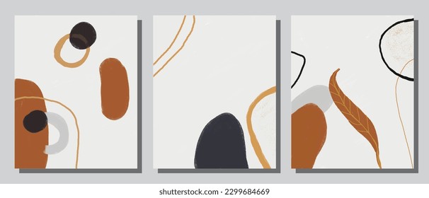 A set of three abstract background of minimalism. Hand-painted illustrations, with a geometric art pattern for art wall, wallpaper, murals, carpet, hang a picture
