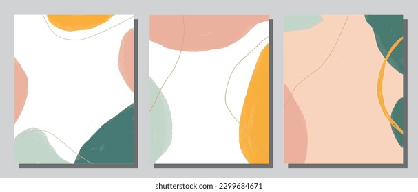 A set of three abstract background of minimalism. Hand-painted illustrations, with a geometric art pattern for art wall, wallpaper, murals, carpet, hang a picture
