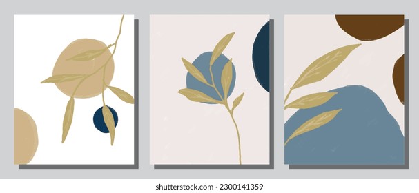 A set of three abstract background of minimalism. Hand-painted illustrations, with a geometric art pattern for art wall, wallpaper, murals, carpet, hang a picture
