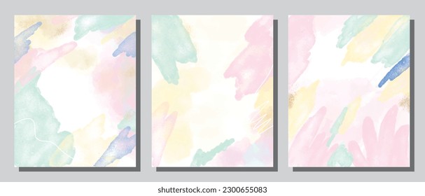 A set of three abstract background of minimalism. Hand-painted illustrations, with a geometric art pattern for art wall, wallpaper, murals, carpet, hang a picture
