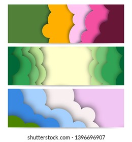 Set of three abstract  Background with Paper Cut shapes banner design. Vector illustration.
