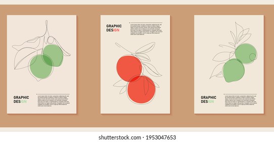 A set of three abstract backgrounds. Collage of fruits close-up. Bright vintage aged illustration with lemon, lime, tangerine. Vegan posters for grocery advertising, social media, cover design, web.