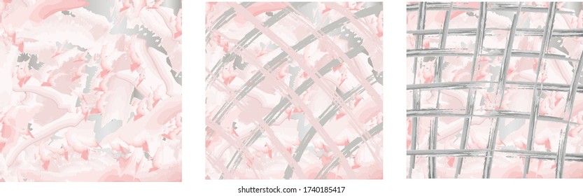Set of three abstract backgrounds. Abstract colorful brushes and brush strokes, doodle lines pattern background. Colorful beautiful hands appeal to your design. Pastel colors