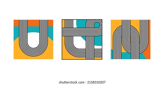 Set of three Abstract Backgrounds. Colorful modern Posters or cards. Round shapes, Lines, Curves. Geometrical Design. Minimalistic trendy concept. Square isolated Patterns. Every poster is isolated