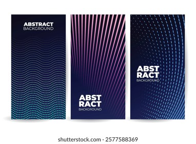 Set of Three Abstract Backgrounds with Dynamic Lines and Dots Patterns
