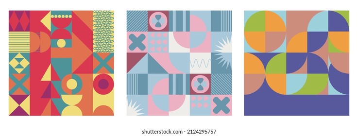 Legen Sie drei abstrakte Hintergründe fest. Handgezeichnet verschiedene Formen und doodle Objekte. Moderne, moderne, trendige Vektorgrafiken. Jeder Hintergrund ist einzeln.