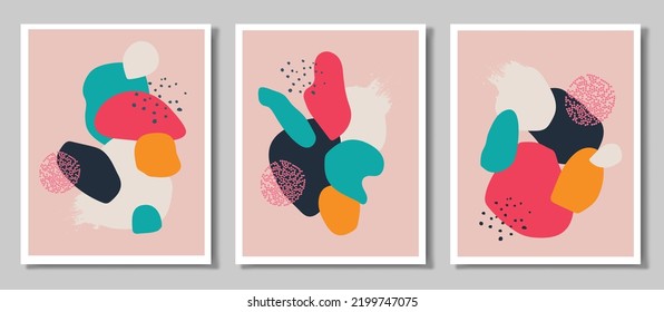 A set of three abstract backgrounds. Hand-drawn various figures and doodles. Modern trendy vector illustrations.