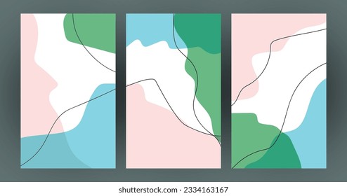 Set of three abstract backgrounds in pastel colors. Vector illustration.