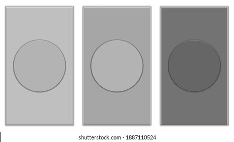 Set of three abstract backgrounds for social media stories, rectangular and circular portrait in gray, perfect for simple, minimalist and modern promotional templates.