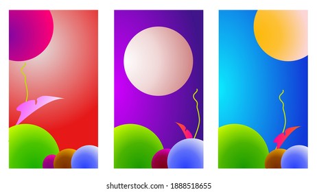 set of three abstract backgrounds for social media stories or for wall displays, a scenic theme with colorful gradations, perfect for an attractive, cheerful and modern look