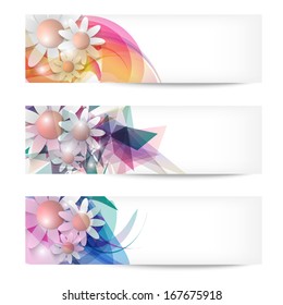 set of three abstract banners with flowers