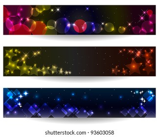 Set of three abstract banners with glowing light effect. Vector Illustration.