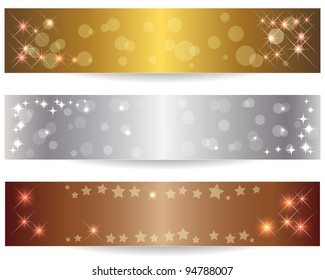 Set of three abstract banners with shining stars. Vector Illustration.