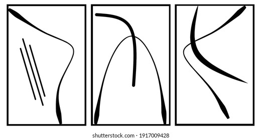 Set three of abstract black and white line art of triangle wall art. Minimalist design concept of wall decor. Aestentic wall Decorations with Scandinavian style. Vector Ilustration.