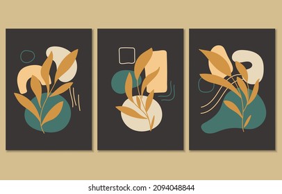 Set of three abstract botanical posters, vector illustration
