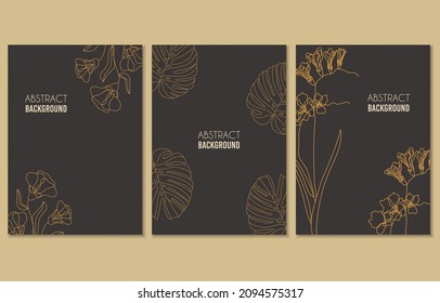 Set of three abstract botanical posters, vector illustration