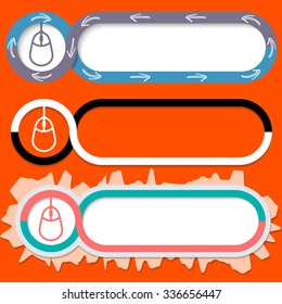 Set of three abstract buttons for your text and mouse symbol