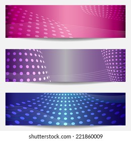 Set of three abstract colorful templates for disco party invitations; vector banners