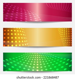 Set of three abstract colorful templates for disco party invitations; vector banners