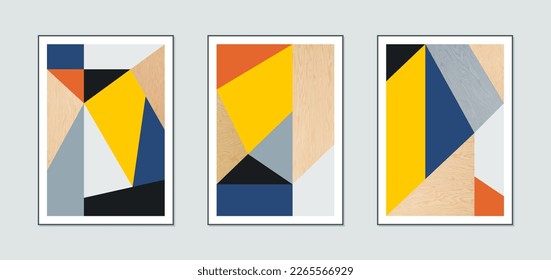 Set of three abstract creative minimalist illustrations for wall decoration, postcard or brochure design. Vector EPS10.