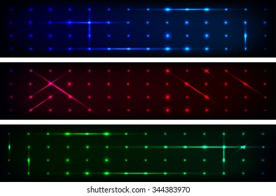 Set of three abstract dark banners with shiny rays - vector illustration