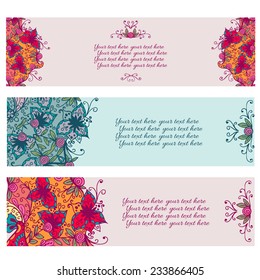 Set of three abstract floral banners. Vector illustration.