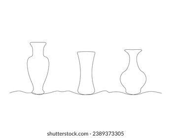  a set of three Abstract flower vases continuous One line art drawing