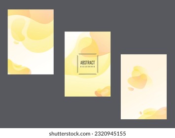 Set Of Three Abstract Fluid Yellow Backgrounds With A4 Format, Modern Gradient Vector Splash Suitable For Web Cover Design