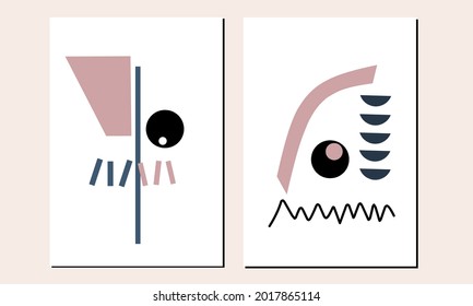 Set three of abstract Geometric mid century modern wall art. Geometry shapes wall decor. Scandinavian wall decorations. Minimalist home decor.