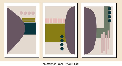 Tres elementos abstractos de la pared geométrica moderna. La geometría da forma a la decoración de las paredes. Decoraciones minimalistas en las paredes. Tarjetas de felicitación fondo invitación Fondo de pantalla afiche medios sociales.