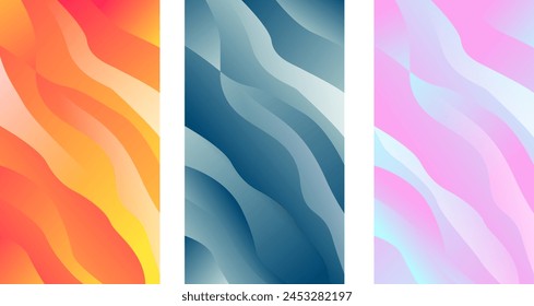 Conjunto de tres Gradientes abstractos de fondo. Para portadas, Fondos de pantalla, branding, tarjetas de visita, redes sociales y otros proyectos. Puede utilizar la textura granulada para cualquiera de los fondos.