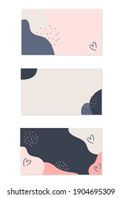 A set of three abstract graphic elements or backgrounds. Trend vector illustration. Lines and shapes hand drawn