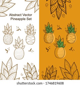 Set of three abstract graphic pineapples, Outline elements for design