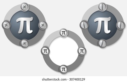 Set of three abstract icons with screws and pi symbol
