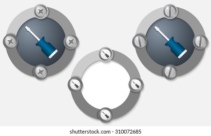 Set of three abstract icons with screws and screwdriver
