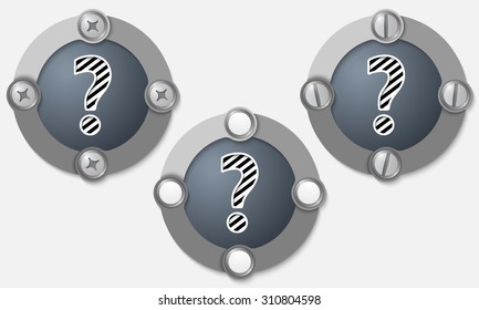 Set of three abstract icons with screws and question mark