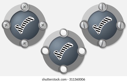 Set of three abstract icons with screws and check box