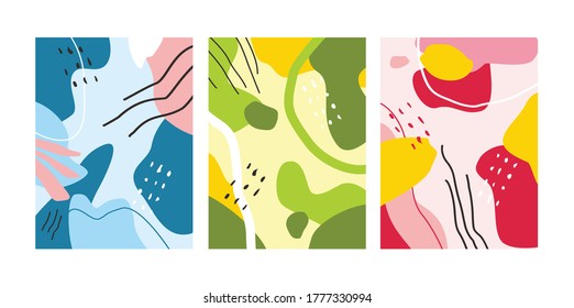 set of three abstract memphis background with interesting shape and color