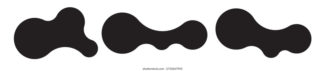 Conjunto de tres Formas metabólicas abstractas con puntos conectados y blobs que se transforman. Iconos vectoriales geométricos con formas metabólicas fluidas y orgánicas. Ilustración vectorial
