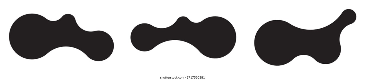 Satz von drei abstrakten Metaball-Formen mit verbundenen Punkten und Morphing-Blobs. Geometrische Vektorsymbole mit flüssigen, organischen Metaballformen. Vektorgrafik